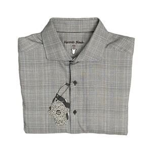 Visconti Black Men's XL Organic Cotton Long Sleeve Button Up Shirt Charcoal NEW